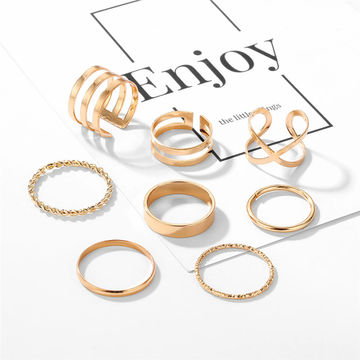 7 Pcs Punk Twist Joint Ring Set - Aesthetic Simple Golden Silver Color  Geometric Rings for women - Women Fashion Jewelry