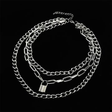 Wholesale Gothic Lock Chain necklace multilayer Punk choker collar