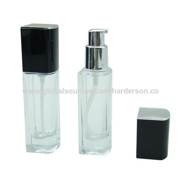 30ml Square Clear Glass Liquid Foundation Bottle with Black Plastic