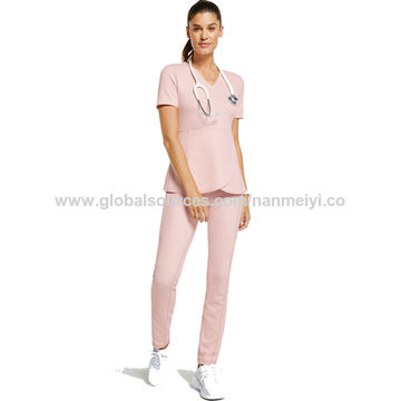 Nursing Scrubs Sets Accessories Nurse Tops Pants Set for Female Workers SPA  M Size Dark Pink 