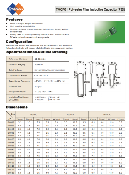 China Film Capacitors with 0.001 to 0.47μ F Capacitance Range and Epoxy ...