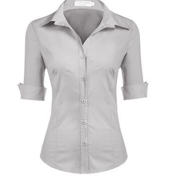 Women's 3/4 Sleeve Basic Slim Fit Cotton Button Down Shirts Dress Shirt  $8.9 - Wholesale China Casual Shirts at Factory Prices from Jiangxi  Nanmeiyi Apparel Co.,Ltd