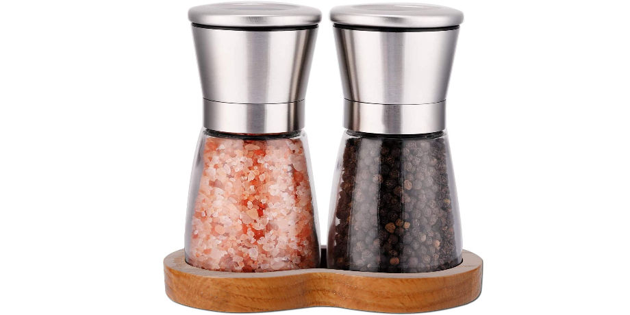 com-four® 3 pièces - Mélangeur à épices en verre - poivre et sel avec  support en métal assorti - distributeur pour salière et poivrière (01 pièce  - avec support) : : Cuisine et Maison