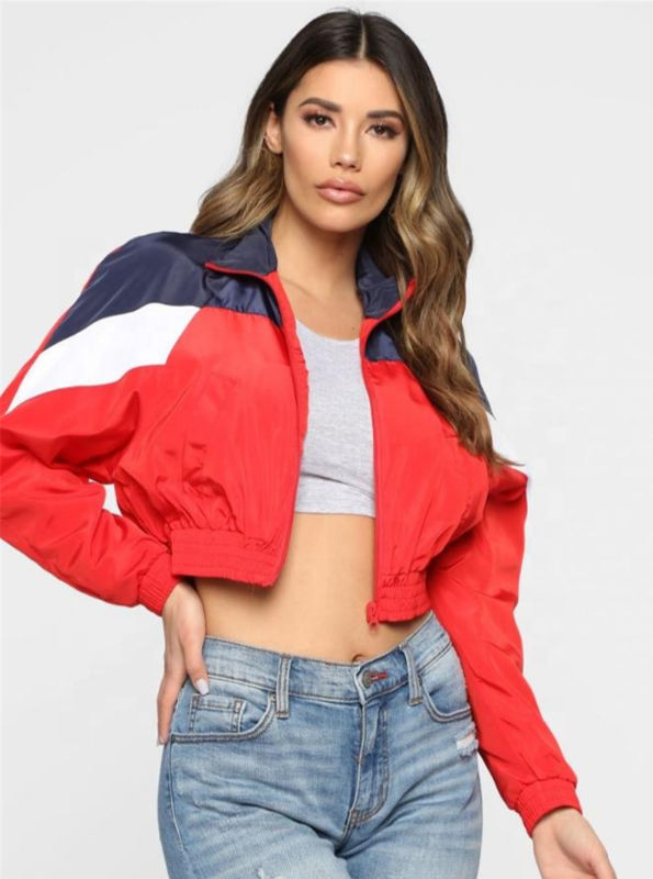 Custom New Style Colorblock Wind Breaker Women Cropped