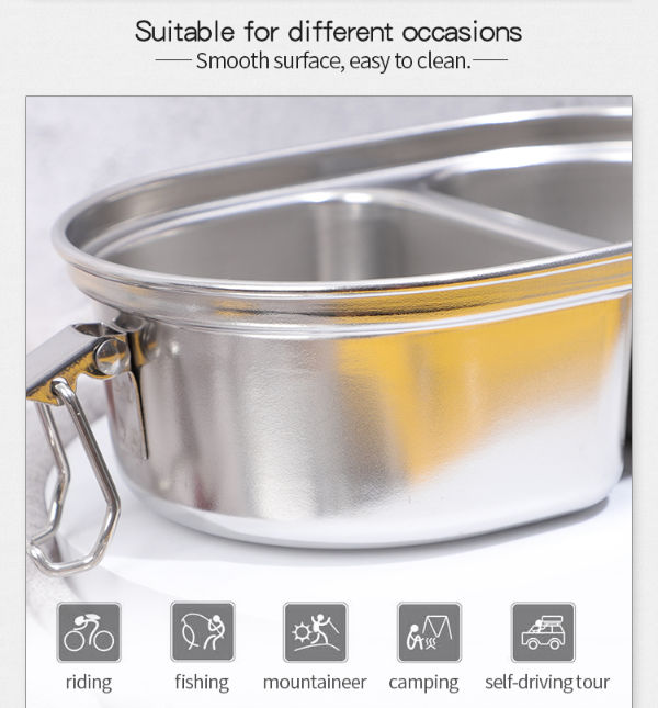 Stainless Steel Oval Double Grid Sealed Lunch Box Outdoor Camping Food