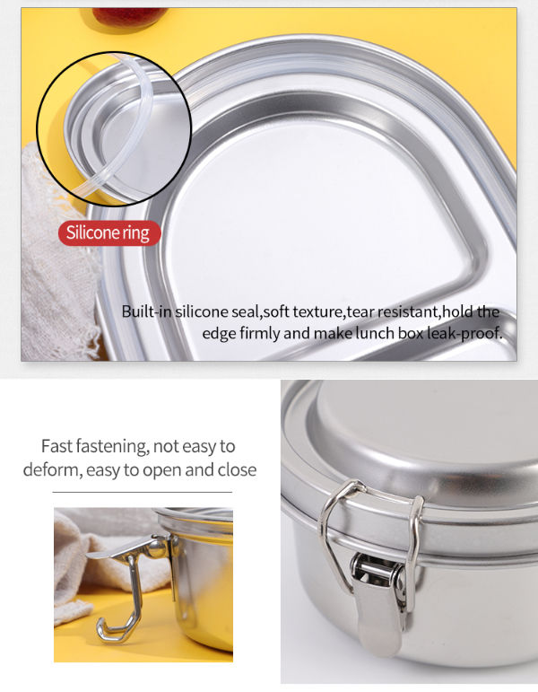 Stainless Steel Oval Double Grid Sealed Lunch Box Outdoor Camping Food