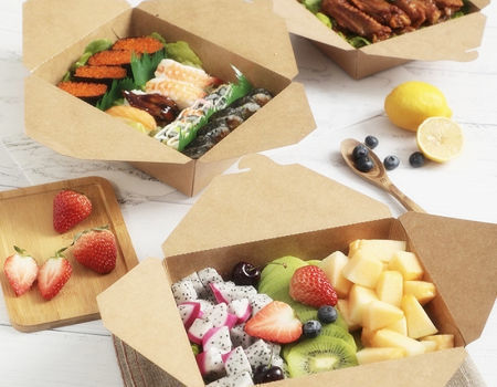 Disposable take away Kraft paper food packaging containers bento box ...