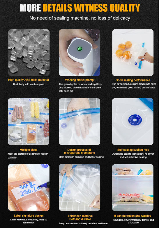 China Food Vacuum Sealer,Vacuum Pump with 10 Pack Reusable Food Storage