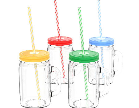 Buy Wholesale China Regular Mouth Mason Jar Cups With Handle 12 Oz Metai &  Plastic Straws Retro Drinking Glass & Mason Jar at USD 0.52