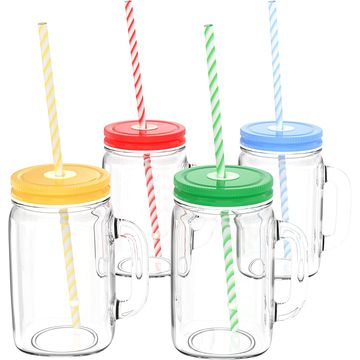 4Pack Glass Tumblers with Stainless Steel Lids and Straws, 24 OZ Wide Mouth  Maso