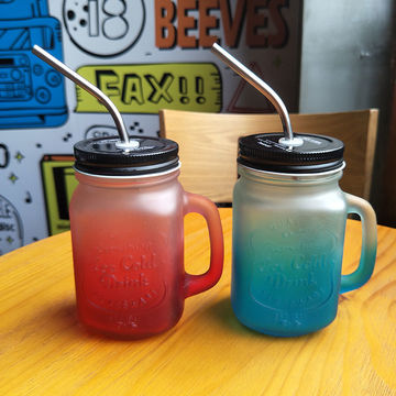 Colored 420ml Cactus Shaped Glass Mason Mug with Straw Lid for