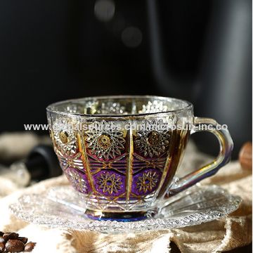 Buy Wholesale China Glass Coffee Mug With Plate Set, With Etched Sun Flower  Design & Glass Coffee Mug at USD 0.77