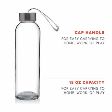 Kitchen Lux 24 Oz Reusable Glass Water Bottles with Airtight Screw