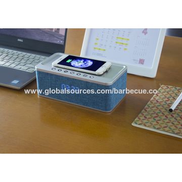 China New fabric desk wireless charging bluetooth Speaker with alarm ...