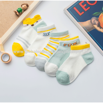 Calcetines para niños de primavera y verano de dibujos animados de zorro tridimensional de malla transpirable calcetines de tripulación