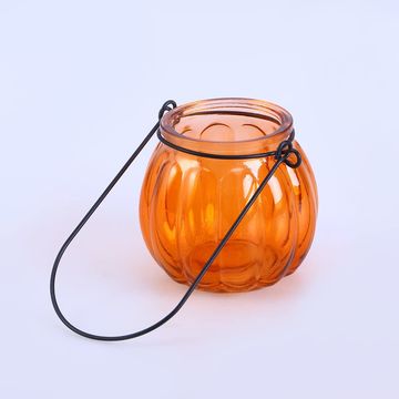 Pumpkin decorative clear glass candy jar with led with 2 sizes 240 & 750 ml