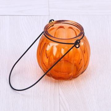 Pumpkin decorative clear glass candy jar with led with 2 sizes 240 & 750 ml