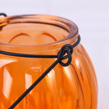 Pumpkin decorative clear glass candy jar with led with 2 sizes 240 & 750 ml