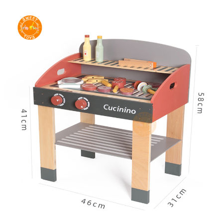 Set Wooden Kitchen Toy Barbecue, Wooden Toy Bbq Grill