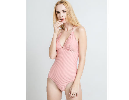 Women's Rib Plunge Swimsuit Lasercut Halter One-Piece Swimsuit from Breitex supplier