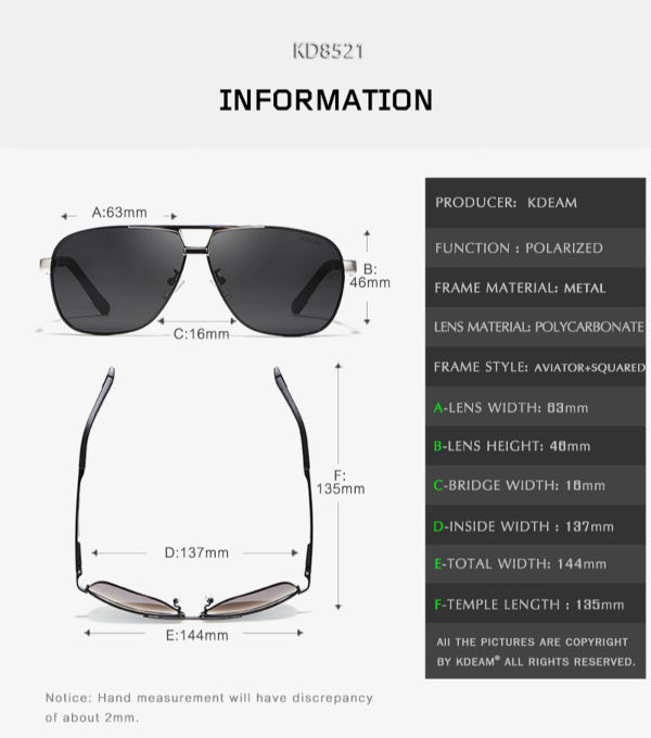 KDEAM 63mm Pilot Men Sunglasses Polarized Outdoor Sun Glasses