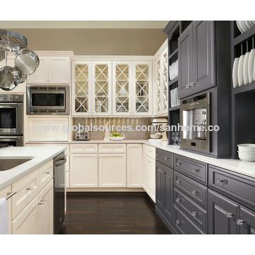 Modern Minimalist Beige Handleless Kitchen Cabinets for Sale