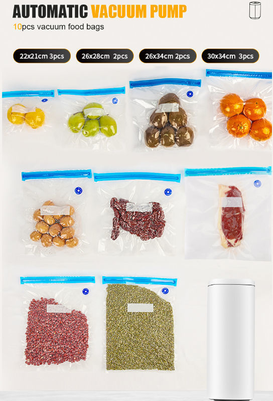 China Food Vacuum Sealer,Vacuum Pump with 10 Pack Reusable Food Storage