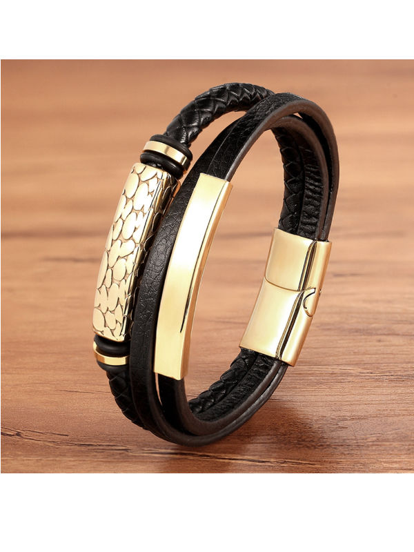Buy Wholesale China Hengmei Men's Leather Bracelet Black Color Ip