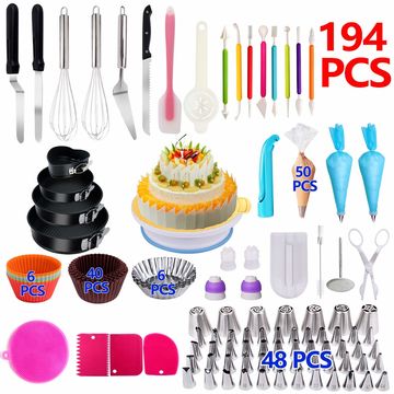 137pcs, Cake Decorating Supplies Kit For Beginners, Baking Pastry Tools, 1  Turntable Stand, 48 Pipping Tips With Pattern Chart, Icing Spatula, 8 Russi