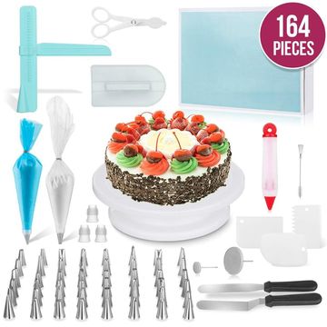 137pcs, Cake Decorating Supplies Kit For Beginners, Baking Pastry Tools, 1  Turntable Stand, 48 Pipping Tips With Pattern Chart, Icing Spatula, 8 Russi