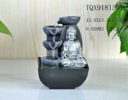 Resin Sitting Buddha Figure Tabletop Indoor Water Fountain Home Decor 11.50"H 