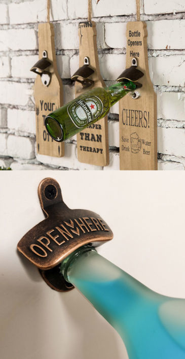4 Pcs Bottle Opener Wall Mounted, Antique Metal Beer Bottle Top