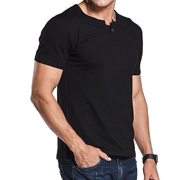 Muscle Alive Mens Summer Casual Short Sleeve Henleys T-Shirt Single Button Placket Plain v Neck Shirts