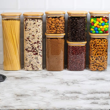 Glass Jar Borosilicate Storage Container With Bamboo Lid Food Rice Pasta  Jars