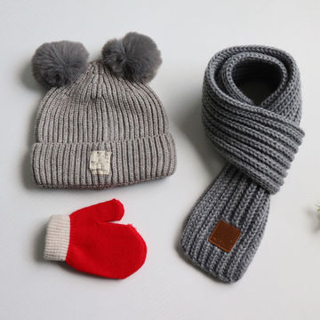  Toddler Baby Knit Hat Scarf Winter Warm Cap Gloves