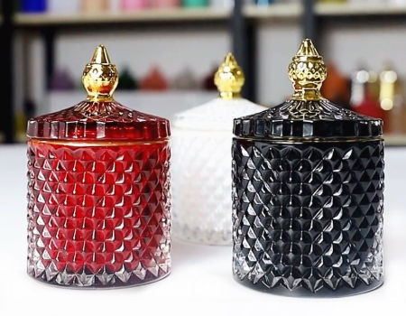 China Linlang Hot Sale Luxury Candle Jars Royal Purple Geo Glass Candle Jars  Geo Cut Glass Jars For Candle Making Manufacturer and Supplier