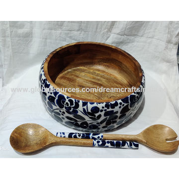 Handcrafted Mango Wood & Enamel Salad Server Set - Sustainable Serving Utensils
