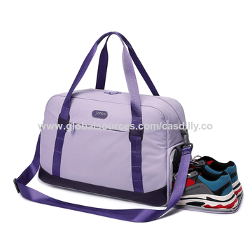 Purple Travel Duffle Bag With Shoes Compartment, Large Capacity