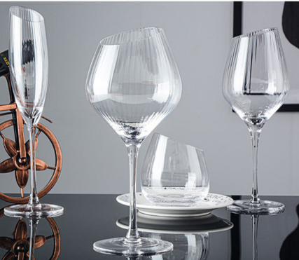 Buy Wholesale China Lead Free Crystal Ripple Wine Glass Stripe Pattern  Slanted Mouth Wine Glass Goblet & Slanted Mouth Ripple Wine Glass