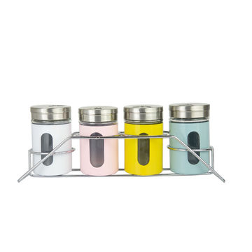 4pcs Glass Seasoning Bottle With Spoon Lid, Transparent Glass Spice Jars  For Kitchen, Home Storage Set