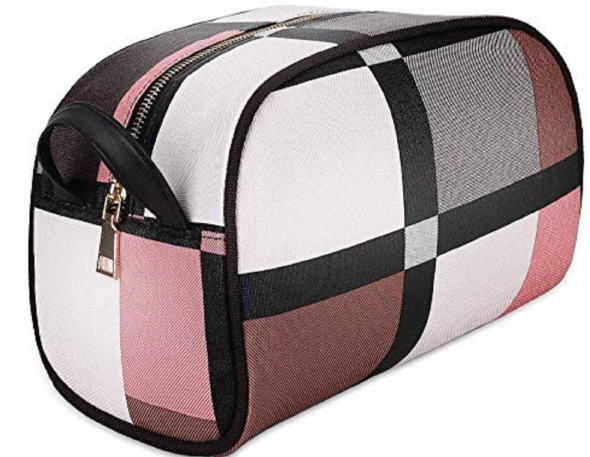 brown checkered makeup organizer