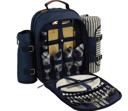 Lunch Tote Cooler Basket w/ Utensils and Plates Insulated Picnic Backpack Set 