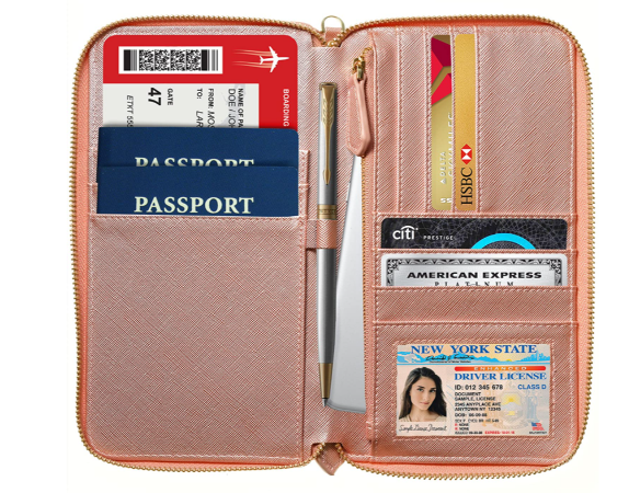 Travel Document Organizer Brown RFID Passport Wallet Case Family Holder Id Wristlet