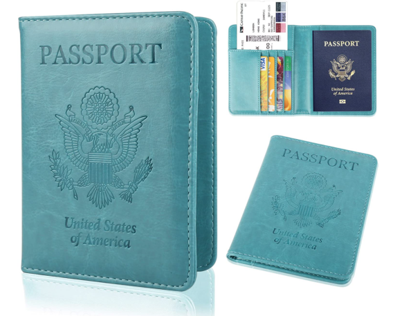 Blue convenient Pu Leather Passport Cover Business Case Fashion Designer  Credit Card Holder Passport Holder