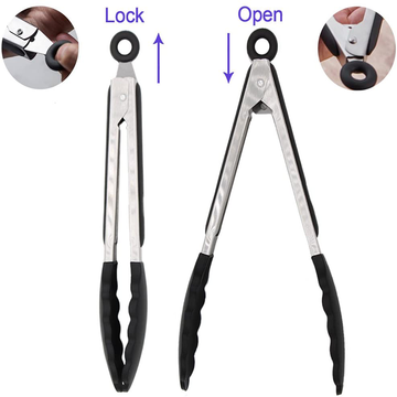 Silicone Grip Utility Tongs with Lock Clip, Stainless Steel