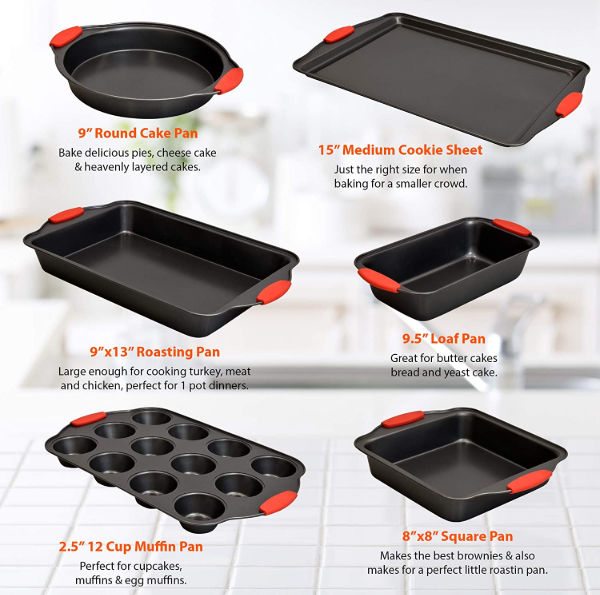 Homiu 6 Piece Baking Tray Set, Non Stick Carbon Steel Baking Trays
