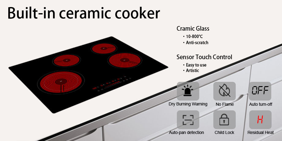 6000W Built-in 4 Zone Black Touch Control Electric Cooker Cooktop Electric Ceramic Hob 60cm