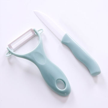 Juego de cuchillos de cerámica de 3 piezas, pelador, cuchillo de fruta y tabla de cortar - Directo de fábrica