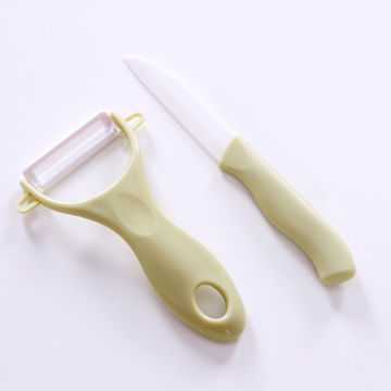 Juego de cuchillos de cerámica de 3 piezas, pelador, cuchillo de fruta y tabla de cortar - Directo de fábrica