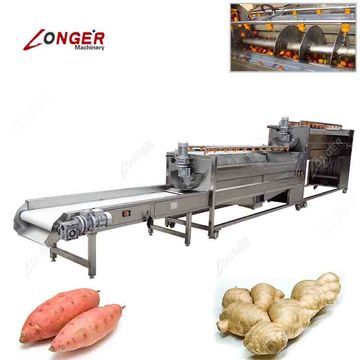 customized sweet potato rolling drum brush washing machine - Huafood machine  - Vegetable & Fruit Cleaning Machine，Potato Chips Production Line